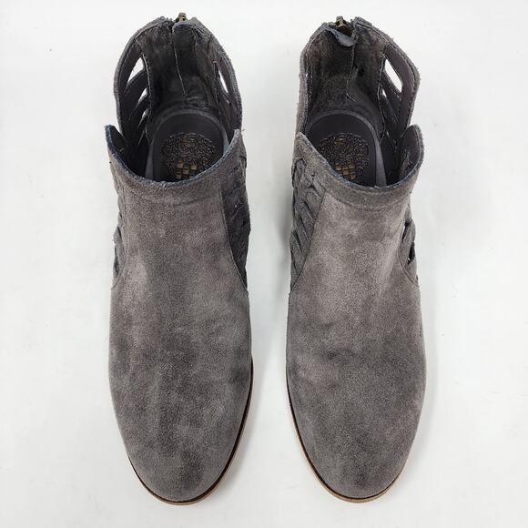 Vince Camuto Ankle Booties Women 7.5M Peera Grey Suede Cutouts Heel Zip - Picture 3 of 10